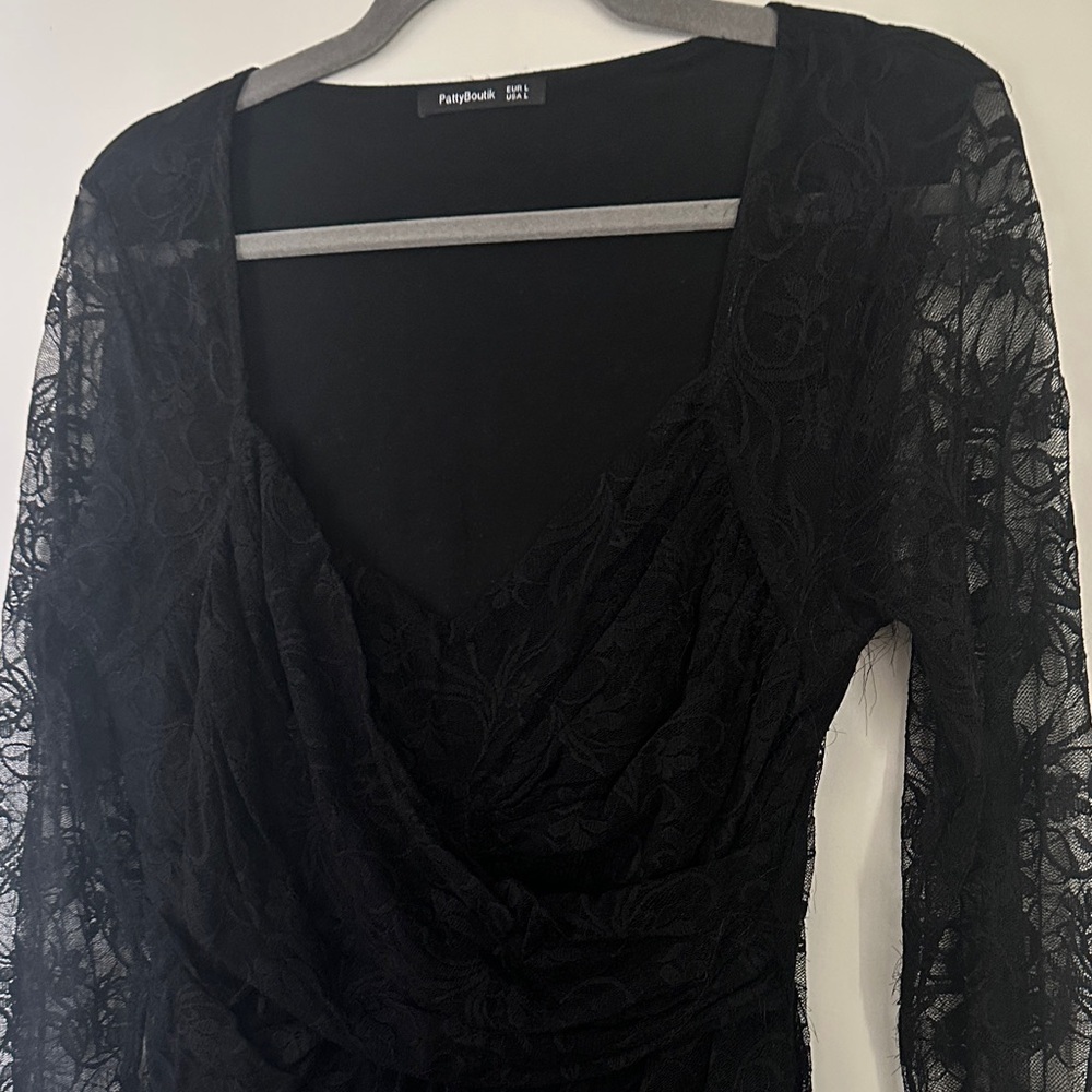 PattyBoutik Black Lace Long Sleeve Shirt